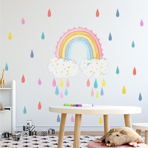 Colorful Rainbow Wall Sticker Kids Room Bedroom Decor Aesthetic Boy Girl Baby Mural Self-adhesive Wallpaper Nursery Wall Decal