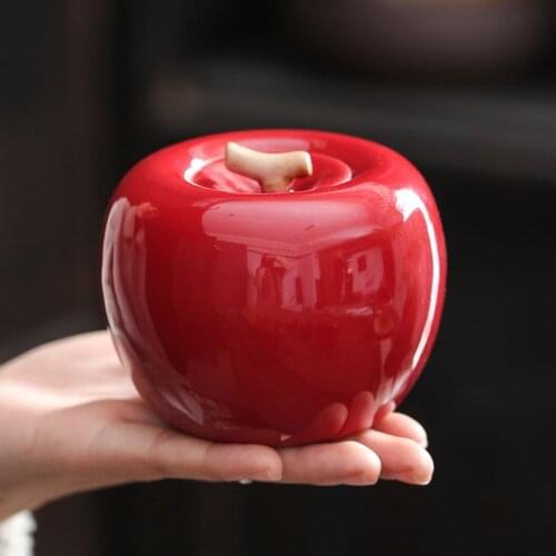 Creative Ceramic Apple Fruit Tea Caddy Puer Storage Jar Tea Storage Box Household Kitchen Teaware Home Decor