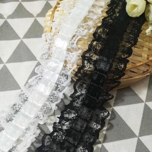 1Yards Pleated Cord Lace Fabric Sewing Trim Embroidery Ribbon 4cm Lace Collar Guipure Material Tulle Dress Laces For Clothes LW9