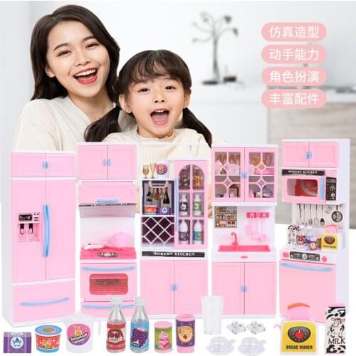 Handcrafted Dollhouse Modern Sense Kitchen Cabinet Set&Silver Metal Wine Set Dining Table Chair Model Accessories Toys