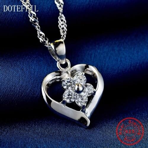 Hot Sales 925 Sterling Silver Women Necklace Fashion Heart Pendant Silver Flowers Necklace Charm Jewelry