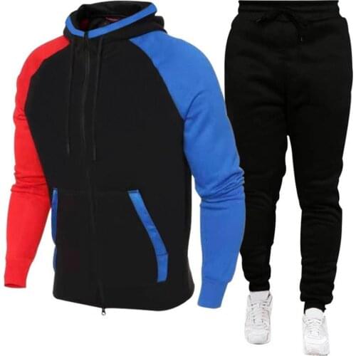 Anti-pilling Fashionable Full Zip Jogger Outfit Set Casual Hoodie Sweatsuit Indeformable for Male