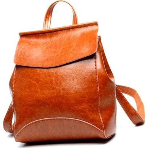 Fashion Women Leather Backpack Solid Oil Wax Leather Female Backpack Brand Designer High Quality Women Travel Backpack Bags