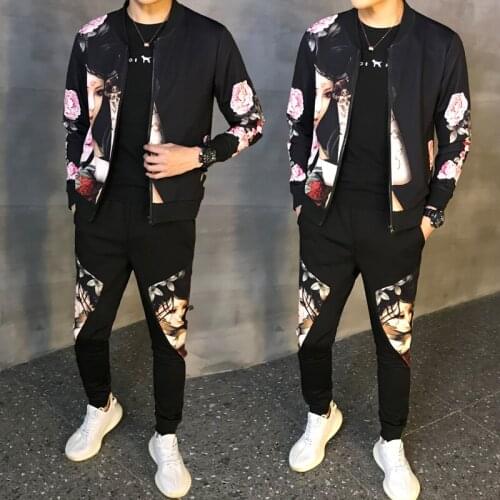 2020 Men Casual Tracksuit Zipper Outwear Jacket+Pants two-piece Sets Autumn Mens Fashion Printed Sportwear Suit Sweatshirt 5XL