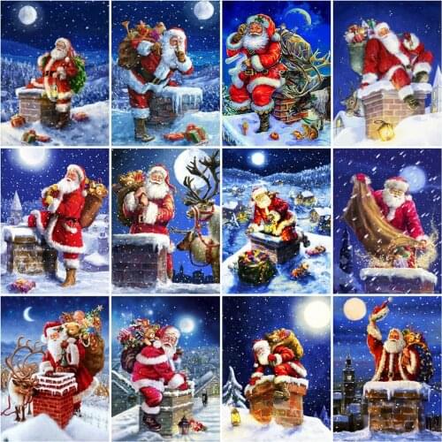 Huacan Diamond Mosaic Embroidery Santa Claus 5D Diamond Painting Kit Cartoon Handicraft Needlework Christmas Decoration