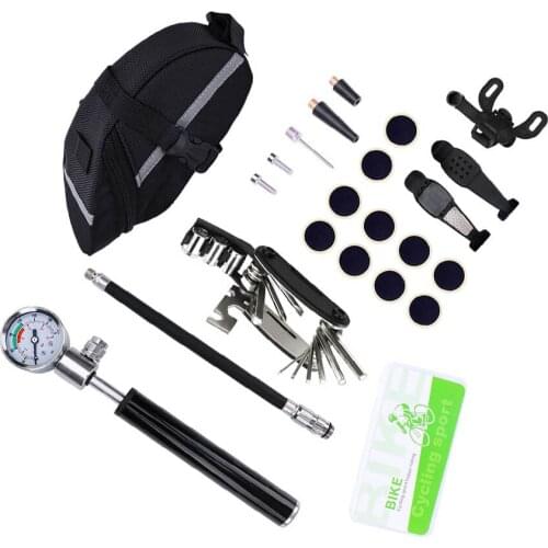 10pcs Bike Tire Repair Set Bicycle Tyre Puncture Repair Kit Patches Air Needle Air Pressure Gauge