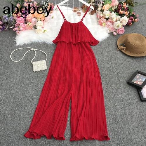 2021 New Summer Fashion All-match off shoulder sleeveless Jumpsuits ruched waist sling ruffles Jumpsuits