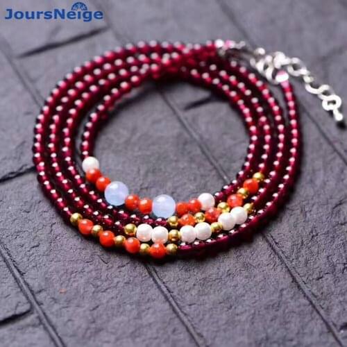 Wholesale Wine Red Garnet Natural Stone Bracelets Beads With Shell Beads Lucky For Women Beauty Bracelet Multilayer Jewelry