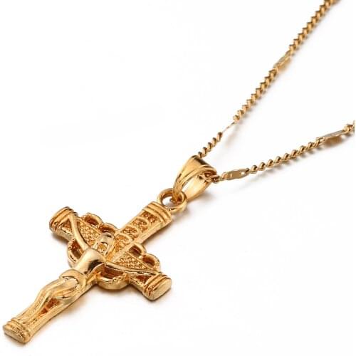 Gold Color Cross Jesus Christ Crucifix Cross Pendant Necklace Cross Charm Jewelry