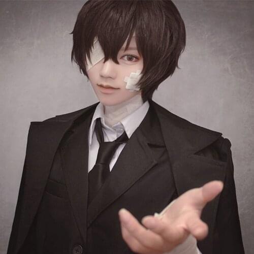 Anime Bungo Stray Dogs Dazai Osamu Cosplay Wig Heat Resistant Short Brown Curly Hair Costume Play Wigs + Wig Cap