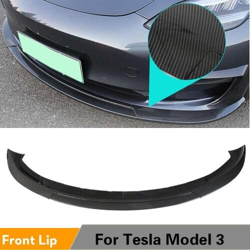 ABS Glossy Black Carbon Look Front Bumper Lip Spoiler Splitters For Tesla Model 3 2017 - 2019