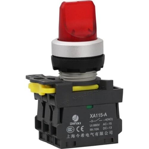 Maintained illuminated selector push button switch LED lamp 2NO lock latching switch XA115-A2-20XSD 3 position rotary switch NEW