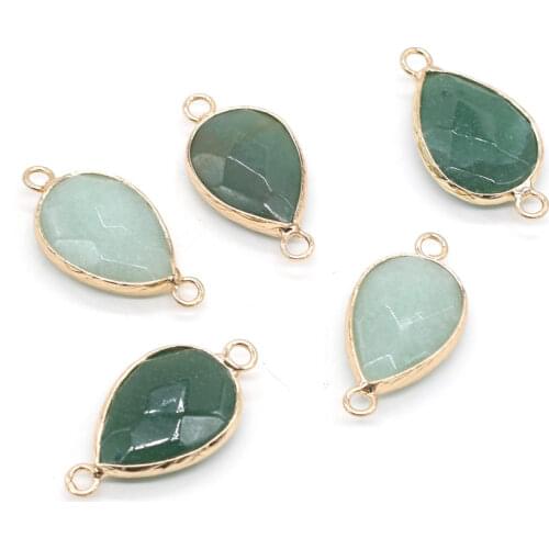 Natural Stone Charms Connector Drop Shape Green Agate Pendants for Jewelry Making DIY Necklace Earring Bracelet Ms Gift 14x27mm