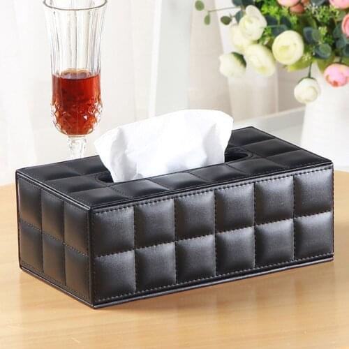 Durable Leather PU Standard Tissue Box Holder For Home Office Car Rectangular