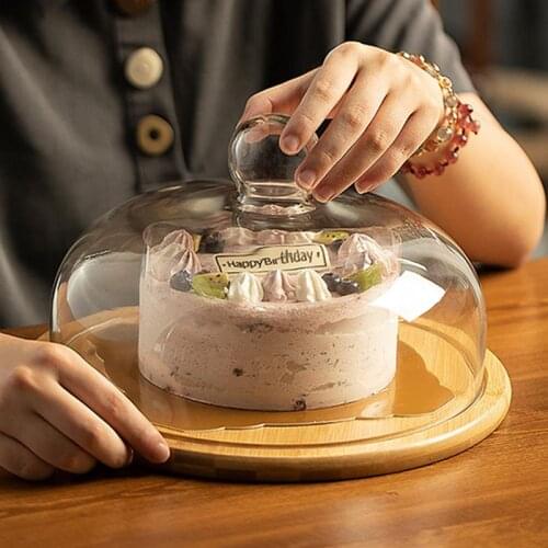 Transparent Round Cake Stand Snack Fruit Dessert Display Plate With Glass Food Cover Baking Supplies Wedding Birthday Decoration