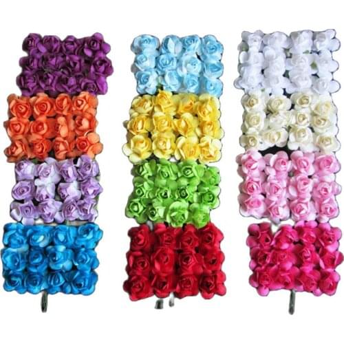 Sorts of colors 2CM 144flowers mulberry paper flowers with green wire stem rose flowers for home decor flower bunch
