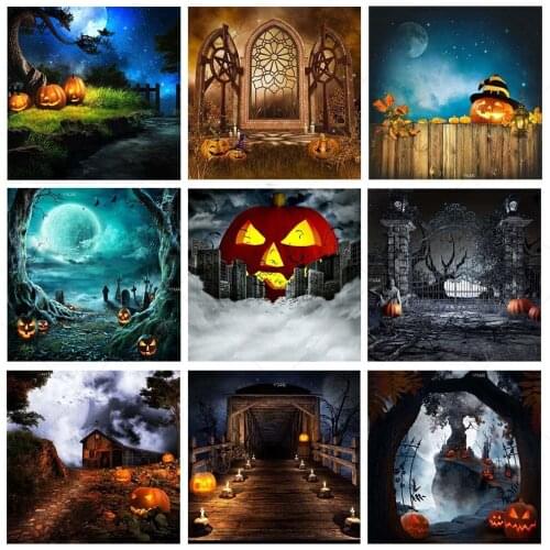 Happy Halloween Photo Backdrops Pumpkins Lantern Bat Moon Night Photography Backgrounds Baby Children Portrait Studio Background