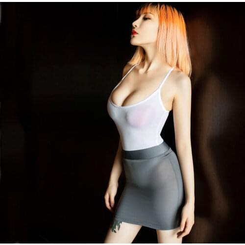 Sexy Women Tight Pencil Cute Skirt Ice Silk Smooth See Through Micro Mini Skirt Sheer Night Club Skirt Fantasy Erotic Wear F9