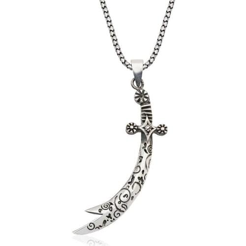 Tevuli 925 Sterling Silver Patterned Zulfiqar Sword Necklace