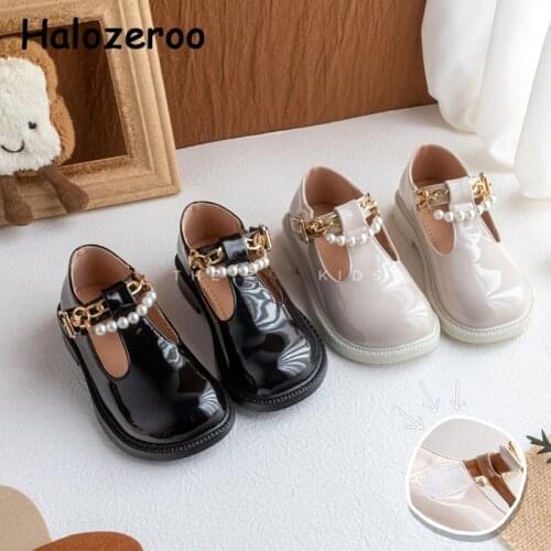 New Autumn Baby Girls Chain Princess Shoes Children Brand Pearl Flats Toddler Black Shoes Kids Dress Flats Soft Shoes Mary Jane