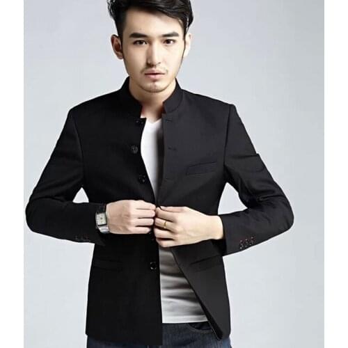 ZhongShan Tunic Stand Collar Men Suit 2Piece Chinese Style Blazer Dress Formal Slim Fit Homme Costume High Quality Male Clothing