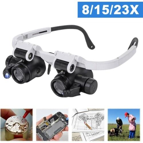8X/15X/23X Jeweler Watchmaker Magnifying Glasses Magnifying Headband Glasses Magnifying Glasses LED Light Repair