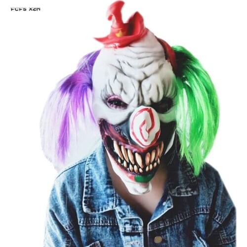 Horrible Joker Circus Clown latex mask Halloween Demon Devil Scary Costume hood Purim Carnival parade Cosplay party tricky props