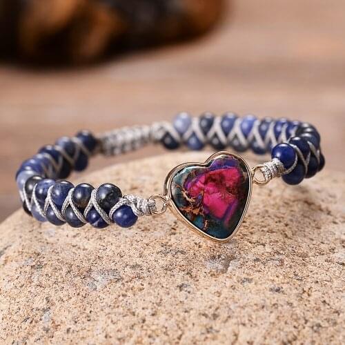 Blue Heart Shape Charm Bracelets Woven Natural Stone Bracelets Classic Friendship Wrap Bracelet Birthstone Handmade Jewelry