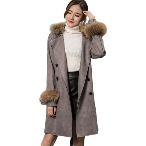 Fox Fur Collar Fashion Woolen Windbreaker High End Elegant Slim Coat Autumn Winter Wild Woolen Coat Long Section Matching Belt