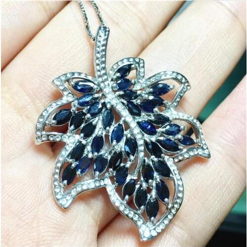 Jewelry Sapphire necklace pendant Natural real sapphire 925 sterling silver pendants 2.5*5mm 35pcs gems For men or women