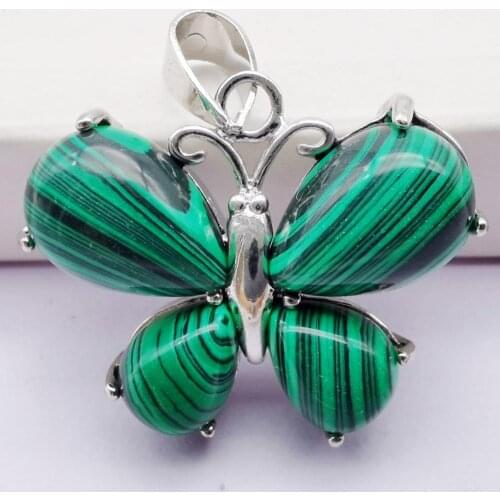 Green Malachite Stone Bead GEM Pendant Butterfly Animal Jewelry S249
