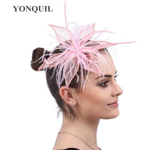New Fashion Sinamy Feathers Fascinator Hat Headbands Pink Headwear Women Ladies Elegant Party Show Hair Accessories Headdress