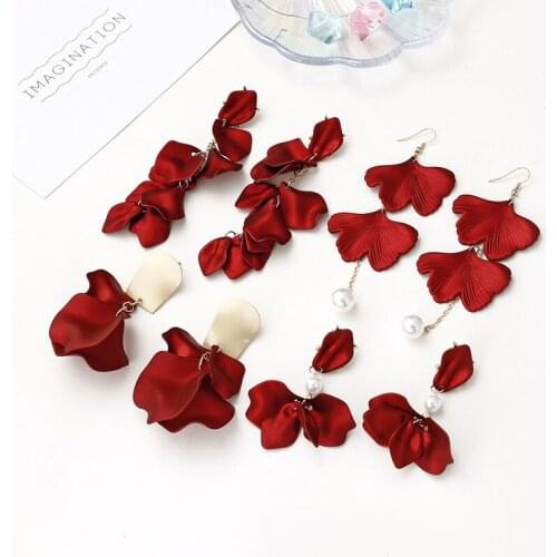 2021 New Arrival Vintage Women Dangle Earrings Sexy Rose Petal Long Tassel Earrings Female Korean Jewelry Red Earrings