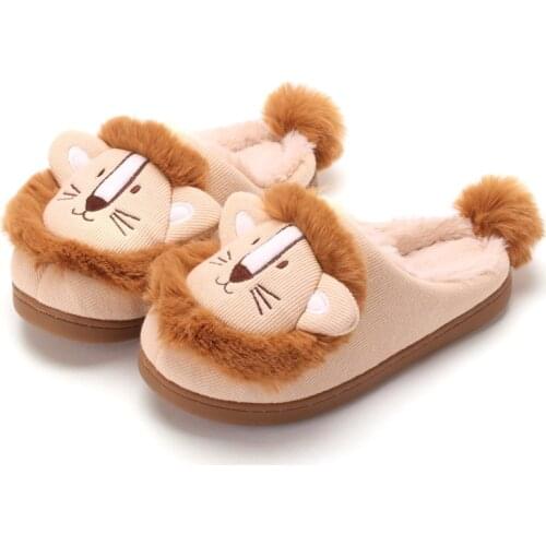 2021 Winter Women Cute Animal Warm Slippers Cartoon Lion Non-Slip Cotton Slippers Women Soft Indoor Plush Fluffy Slides Slippers
