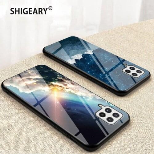 Hard Cases for Samsung Galaxy A22 A42 A32 Colored Tempered Glass Back Phone Cover with Starry Sky Pattern
