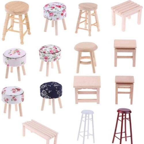 1pc 1:12 Dollhouse Furniture Miniature Wood Round Stool Living Room Kid Toy Miniature Dolls Simulation Home Toy