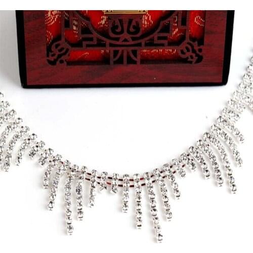 1Yd Silver Tone Dangle Crystal Rhinestone Chain Wedding Costume Trims Craft RT0049