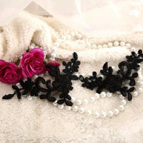 5Pairs Flower Floral Lace Fabric Sewing Trim Wedding Dress Applique in black white