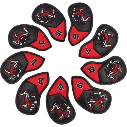 Golf Iron Covers Angry Bull 9 PCS Set PU Leather Embroidery High Quality AS Design Fit Headcovers