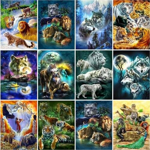 AZQSD Paint By Numbers Lion Wolf Tiger Home Wall Art Canvas Painting Art Drawing By Number Animals Unique Gift For Children