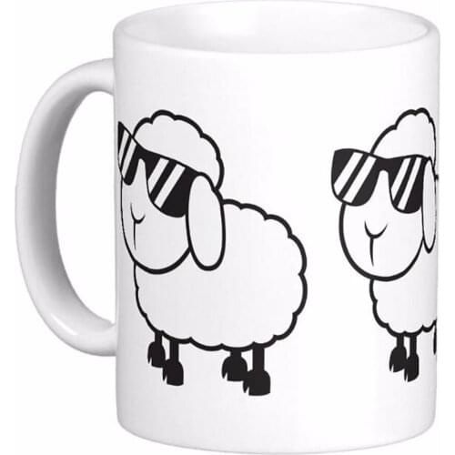 White Sheep In Sunglasses Cartoon White Coffee Mugs Tea Mug Customize Gift By LVSURE Ceramic Mug Travel Coffee Mugs