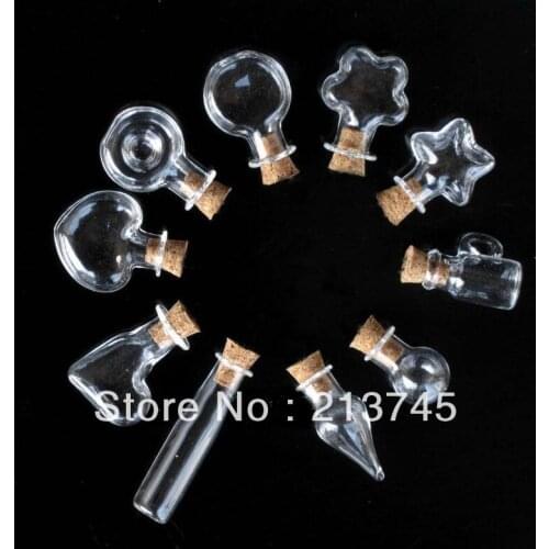 Free shipping by DHL 500pcs/lot cute cork Wish Mini glass Bottle Perfume essential oil vial pendant 10 kinds of design to choose