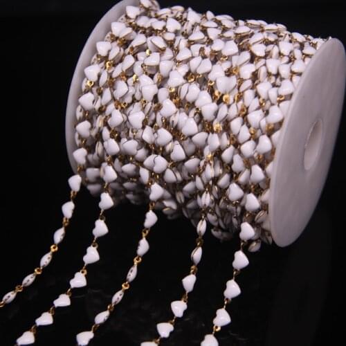 2020New style 5Meter White Lampwork heart-shaped Beaded Copper Chains Necklace,Enamel Glass Beads Link Chain Crafts Jewelry