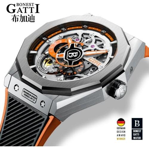 Famous Men Mechanical Watch GATTI Luxury Waterproof Leather Automatic Watches Rubber Sports Mens Wristwatches Relogio Masculino