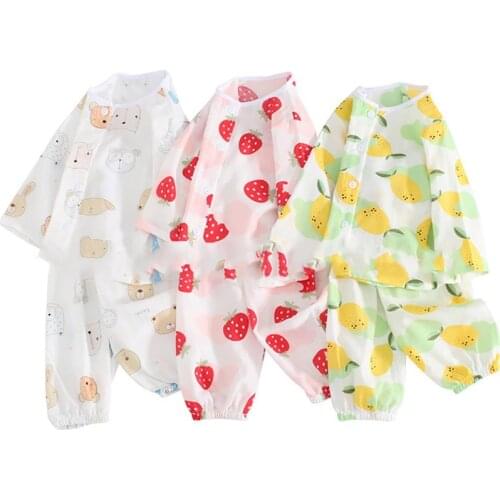 Long Sleeve ChildrenS Thin Pajamas Leisure Baby Cotton Gauze Set Summer Baby Long Sleeve Underwear Air-Conditioned Clothing