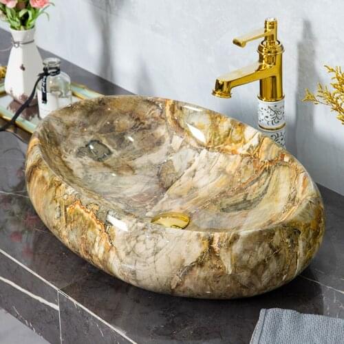 Europe Vintage Style Ceramic Sinks Counter Top bowl wash basin oval ceramic Wash Basin Bathroom Sink