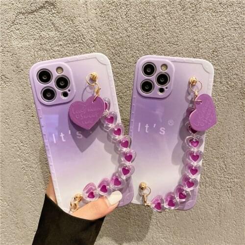 Purple Phone Case for iPhone 11 12 Pro Max with wrist bracelet anti fall Protective Case for iPhone X XS 7 8 Plus XMax XR 10S