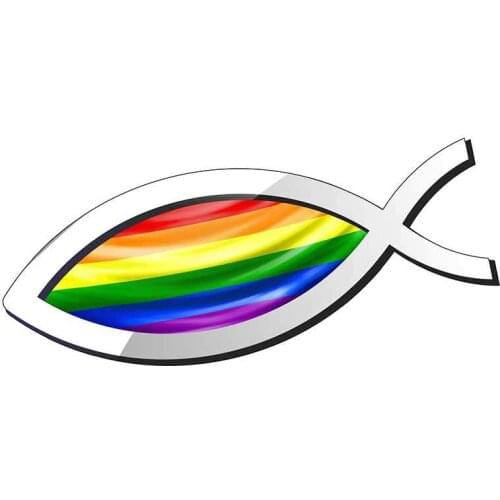Personality Christian Fish Symbol Ichthys Ichthus with Lgbt Gay Pride Flag Car Sticker Rearview Mirror Decal Apply To Car Window
