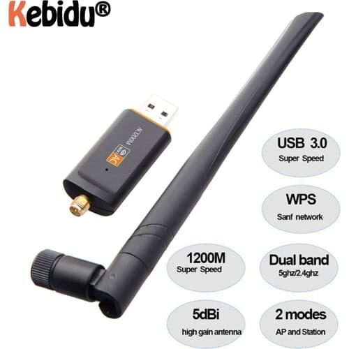Kebidu Hot 1200Mbps USB 3.0 Wireless Wifi Adapter Superspeed Network Card RTL8812 Dual Band with AC Antenna For Laptop Desktop