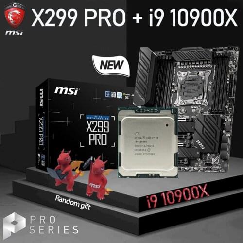 LGA2066 MSI X299 PRO Motherboard Combo+ Intel i9 10900X Set DDR4 256GB M.2 PCI-E 3.0 X299 Mining Placa-mãe 2066 ATX Desktop X299